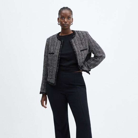 MANGO Sparkle Bead Trim Tweed Career Jacket Blazer PLUS SIZE 3X 4X Blk NEW $150 - Picture 6 of 13